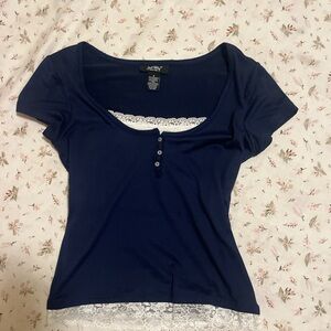 Blue Scoop Neck Cap Sleeve Shirt